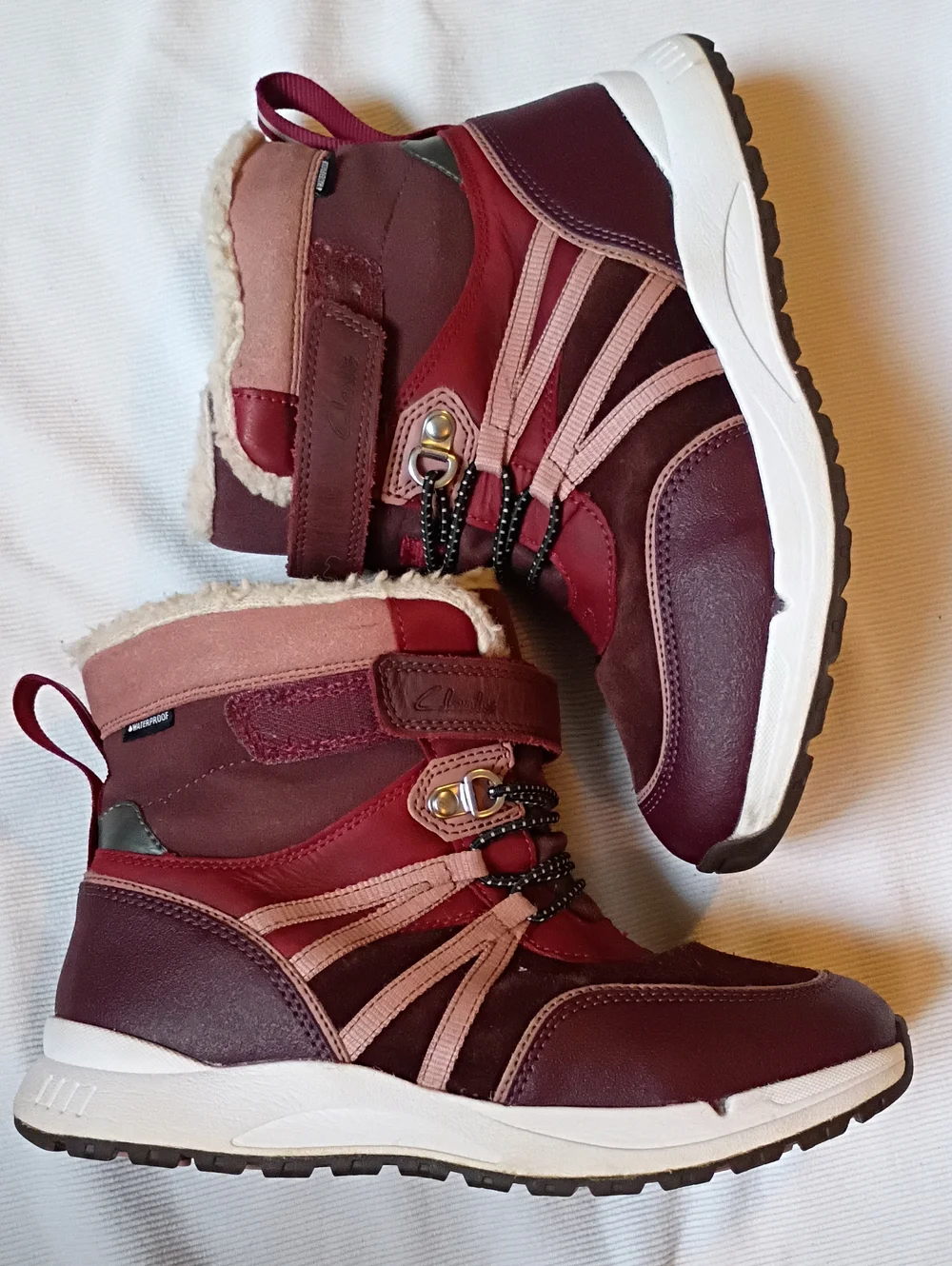 Clarks Play Prints Kids Burgundy Waterproof Winter Boots